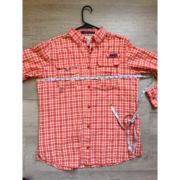 Columbia Super Bahama Women's Long Sleeve Shirt orange salmon‎ plaid - Picture 5 of 10